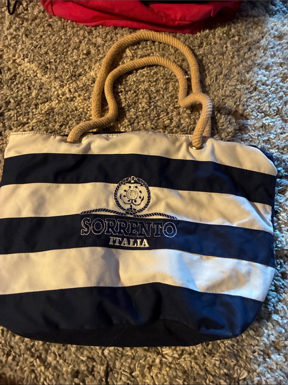Navy & White Striped Rope-Handle Beach Tote